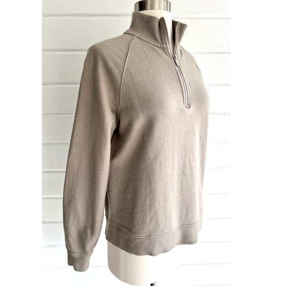 NAADAM Cotton/Cashmere Blend 1/4 Zip Pullover Top in Taupe - S - Picture 3 of 12